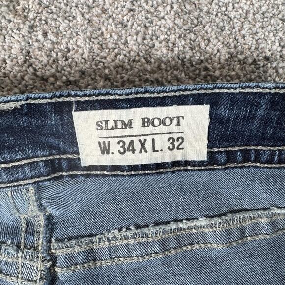 TK Axel Jeans Mens 35x30 Blue Slim Boot Stretch Embroidered Pockets AXMB005-6 - Picture 8 of 15